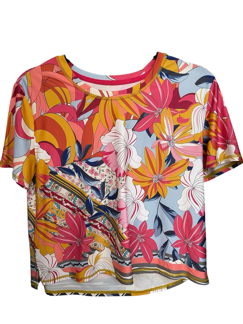 Johnny Was Bee Active Colorful Floral Performance Crop Tee Boho Athleisure XS - Picture 3 of 7